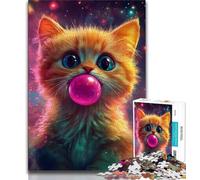 Puzzle con gatto che soffia bolle per adolescenti, antistress per ammazzare il tempo durante le vacanze, con poster abbinato e foglio di quiz (75x50cm)