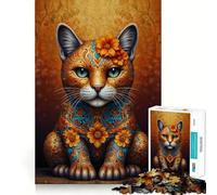 Puzzle con gatto decorato e fiori, 1000 pezzi, gioco intelligente per famiglie, da assemblare, ideale per i desideri di Babbo Natale (38x52cm)