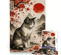 Puzzle con gatto in un paesaggio giapponese per ragazzi, 1000 pezzi Stimola il pensiero strategico, favorisce un coinvolgimento delicato e richiede precisione (38x26cm)
