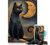 Puzzle con gatto nero mistico per ragazzi, 1000 pezzi, gioco di logica, divertente e rilassante, opera d'arte da collezione (50x75cm)