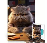 Puzzle con gatto peloso arrabbiato che studia,1000 pezzi,divertente per allenare la mente,con componenti robusti e ben definiti,ideale per momenti di relax in casa (50x75cm)