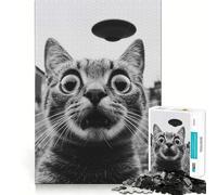 Puzzle con gatto selfie e UFO per adolescenti, 1000 pezzi, per rafforzare la memoria, passatempo rilassante, bordo di qualità, regalo festivo (38x26cm)