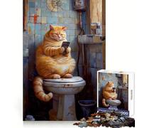 Puzzle con gatto sul water e telefono,1000 pezzi,per migliorare la concentrazione,rilassante e divertente,con taglio liscio,ideale come regalo di compleanno (50x75cm)