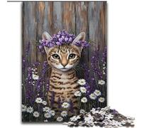 Puzzle con gatto tra i fiori per adolescenti, antistress, per ammazzare il tempo in casa, per migliorare l'amore tra coppie (26x38cm)
