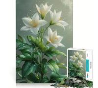 Puzzle con gigli bianchi e gocce di rugiada,1000 pezzi,gioco interattivo Think Boost,incastro perfetto,nessun pezzo si stacca,sfida cerebrale per la casa (50x75cm)