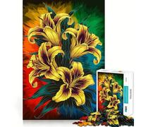 Puzzle con gigli gialli e sfondo arcobaleno per ragazzi,1000 pezzi,gioco di abilità mentale,taglio laser per un incastro perfetto,momento di tranquillità ed esercizio mentale a casa (38x26cm)