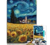 Puzzle con girasoli e cielo notturno per adulti, gioco educativo e sfida giocattolo, ideale come regalo per tutta la famiglia, 50x75cm