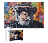 Puzzle con gorilla fumante con corona, per adulti e famiglie, giochi per la casa, 1000 pezzi