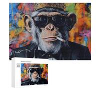Puzzle con gorilla fumante con corona, per adulti e famiglie, giochi per la casa, 300 pezzi