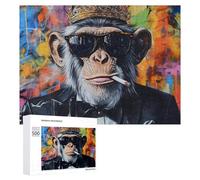 Puzzle con gorilla fumante con corona, per adulti e famiglie, giochi per la casa, 500 pezzi