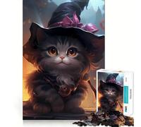 Puzzle con grafica di una streghetta gattina stravagante,1000 pezzi,gioco di concentrazione mentale,taglio di precisione,bordi lisci,gioco significativo per costruire connessioni (38x26cm)