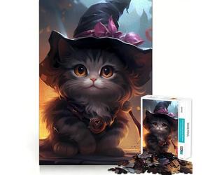Puzzle con grafica di una streghetta gattina stravagante,1000 pezzi,gioco di concentrazione mentale,taglio di precisione,bordi lisci,gioco significativo per costruire connessioni (38x26cm)