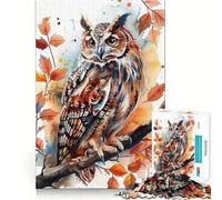 Puzzle con gufo ad acquerello per adulti, 1000 pezzi, ricordo, miglioramento, momento di pace, taglio preciso, lista dei desideri di Babbo Natale (38x26cm)