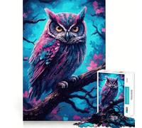 Puzzle con gufo ad acquerello su un ramo,1000 pezzi,gioco per lo sviluppo delle capacità cognitive,superficie liscia e priva di sbavature,rilassante attività di gruppo al chiuso (38x52cm)