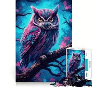 Puzzle con gufo ad acquerello su un ramo per ragazzi,1000 pezzi,gioco stimolante per la mente,montaggio sicuro e stabile,attività di condivisione per i propri cari (50x75cm)
