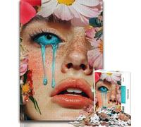 Puzzle con il volto di una ragazza con fiori per adolescenti, 1000 pezzi, gioco per famiglie, antistress, sfida difficile, regali di Babbo Natale segreto, 38x26cm