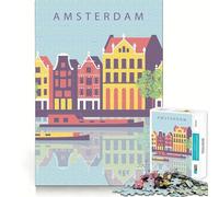 Puzzle con illustrazione del paesaggio urbano di Amsterdam,1000 pezzi,gioco di logica,pezzi a incastro preciso,divertimento assicurato per tutta la famiglia (38x26cm)