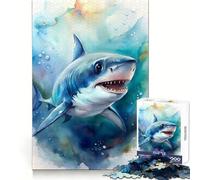 Puzzle con illustrazione di Baby Shark ad acquerello per adolescenti, 1000 pezzi, esercizio cognitivo, svago e piacere, bordi non taglienti, regalo di Natale artistico (38x26cm)