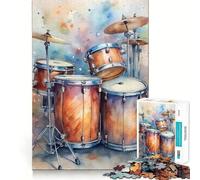 Puzzle con illustrazione di batteria ad acquerello,1000 pezzi,divertente e stimolante per la mente Componenti robusti e ben definiti Un passatempo accattivante per rilassarsi in casa (50x75cm)
