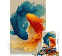 Puzzle con illustrazione di carpe koi blu e arancioni per ragazzi,1000 pezzi,per sviluppare la destrezza mentale,un momento di relax e piacere,con taglio di alta qualità e un regalo divertente 38x52cm