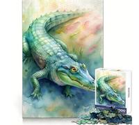 Puzzle con illustrazione di coccodrillo ad acquerello per ragazzi, 1000 pezzi, nitido, rilassante, per svago, taglio uniforme, regalo di Natale unico (38x26cm)