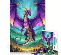 Puzzle con illustrazione di drago viola e cavalieri, 1000 pezzi, gioco di abilità mentale, rilassante, taglio di precisione, pezzo da collezione (38x26cm)