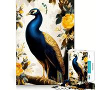 Puzzle con illustrazione di pavone e fiori gialli per ragazzi, 1000 pezzi, gioco di logica fine, morbido, rilassante, bordi puliti, regalo di alta qualità (38x52cm)
