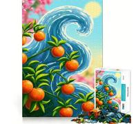 Puzzle con illustrazione di un albero d'arancio e un'onda, 1000 pezzi, per adulti Gioco per allenare la mente, rilassante e divertente, ideale come regalo per le vacanze (38x26cm)