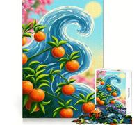 Puzzle con illustrazione di un albero d'arancio e un'onda, 1000 pezzi, per adulti Gioco per allenare la mente, rilassante e divertente, ideale come regalo per le vacanze (38x26cm)