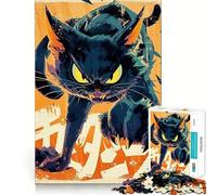 Puzzle con illustrazione di un gatto nero arrabbiato,1000 pezzi,gioco di memoria,taglio di alta precisione,sfida interattiva per il cervello per la casa (38x26cm)