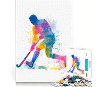 Puzzle con illustrazione di un giocatore di hockey su prato ad acquerello per ragazzi,1000 pezzi,gioco che migliora le capacità mentali,dimensioni uniformi,pezzi precisi,divertimento in famiglia