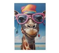 Puzzle con immagine della giraffa nel cappello. Puzzle in legno per adulti e bambini, decorazioni impegnative