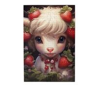 Puzzle con immagine di mucca e fragola. Puzzle in legno per adulti e bambini, decorazioni impegnative