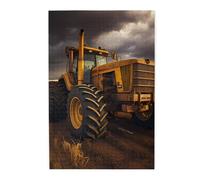 Puzzle con immagine di trattore nel campo. Puzzle in legno per adulti e bambini, decorazioni impegnative