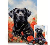 Puzzle con Labrador nero tra i papaveri per adulti, 1000 pezzi, stimola la mente, offre relax e piacere, si incastra alla perfezione ed è un regalo significativo (38x26cm)