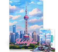 Puzzle con lo skyline di Shanghai per ragazzi, 1000 pezzi, attività per allenare la mente a casa, bordi precisi, regalo festivo 38x52cm