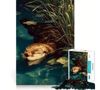 Puzzle con lontra che nuota nell'acqua tra le ninfee, 1000 pezzi, gioco di intelligenza, divertimento al chiuso, taglio di qualità, regalo creativo (38x52cm)