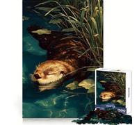 Puzzle con lontra che nuota nell'acqua tra le ninfee, 1000 pezzi, gioco di intelligenza, divertimento al chiuso, taglio di qualità, regalo creativo (38x52cm)