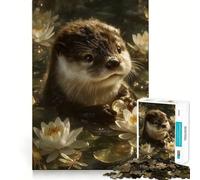 Puzzle con lontra tra le ninfee per ragazzi, 1000 pezzi, stimola la memoria, gioco al chiuso, immagine da assemblare, regalo per le vacanze (38x52cm)