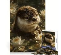 Puzzle con lontra tra le ninfee per ragazzi, 1000 pezzi, stimola la memoria, gioco al chiuso, immagine da assemblare, regalo per le vacanze (38x52cm)
