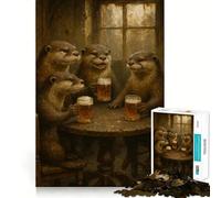 Puzzle con lontre che bevono birra a un tavolo, per ragazzi, 1000 pezzi, gioco intelligente, per tutta la famiglia, da assemblare, desiderio di Babbo Natale (38x52cm)