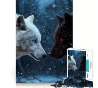 Puzzle con lupi bianchi e neri nella neve,1000 pezzi,divertente da giocare,senza sbavature,con tagli precisi,portatile,ideale per i viaggi (38x52cm)