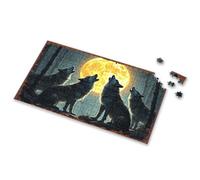 Puzzle con lupi che ululano alla luna piena nella foresta, puzzle per adulti (300 pezzi)