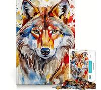 Puzzle con lupo dipinto ad acquerello,1000 pezzi,gioco per lo sviluppo delle capacità cognitive,superficie liscia e priva di sbavature,rilassante attività di gruppo al chiuso (38x52cm)