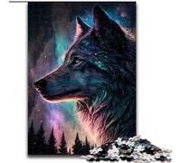 Puzzle con lupo nel cielo notturno nella foresta per adolescenti, gioco stimolante e gioco per famiglie, regalo di compleanno, regali, arte murale (26x38cm)