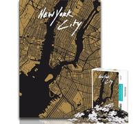 Puzzle con mappa dorata di New York City da 1000 pezzi per adolescenti, gioco stimolante e per famiglie con pezzi completamente interconnessi di forma casuale, 38x26cm