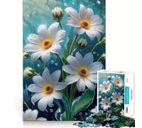 Puzzle con margherite bianche e gocce d'acqua,1000 pezzi Divertimento assicurato,taglio laser per un incastro perfetto Attività ideale per rafforzare i legami affettivi (38x52cm)