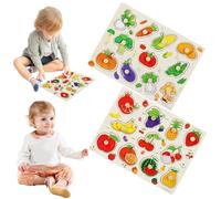 Puzzle con mollette in legno da 2 pezzi, puzzle con mollette in stile colorato di frutta e verdura, gioco educativo di abbinamento legno ispirato a Montessori per bambini di età compresa tra 3 e 7