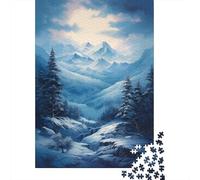 Puzzle con montagne, foresta e neve, 1000 pezzi, gioco per adulti | cartone da 38 x 26 cm, per amanti dell'arte, regalo di compleanno, calma l'umore, taglio su misura