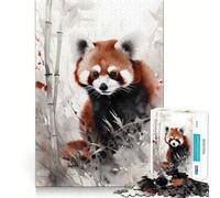 Puzzle con motivo panda rosso selvatico e inchiostro,1000 pezzi,stimolante per la mente,divertente,senza sbavature,pezzi ben tagliati,ideale per le vacanze e l'intrattenimento in casa (50x75cm)